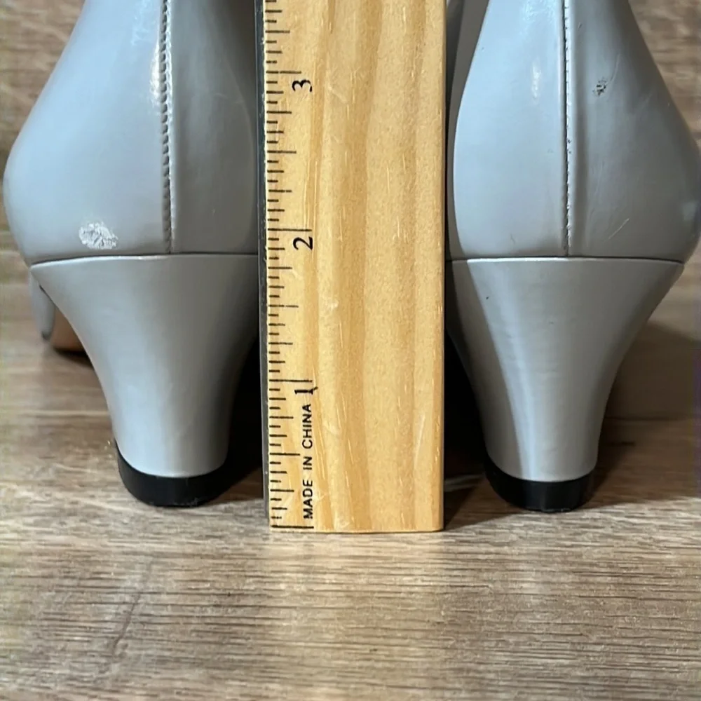 Salvatore Ferragamo Pump‎ Block Heel Retro Gray Snakeskin Square Toe Cap Shoes